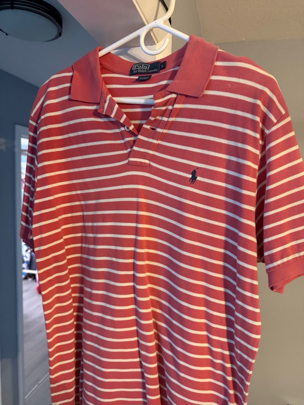 Polo by Ralph Lauren Men’s Coral and White Striped Polo